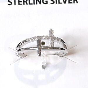 Sterling Silver Diamond Double Cross Ring Size 8